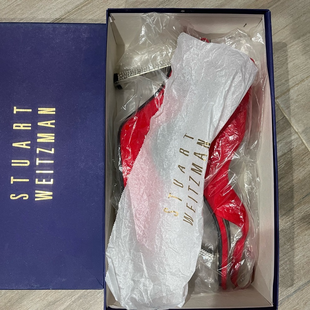 Stuart Weitzman red rhinestone heels